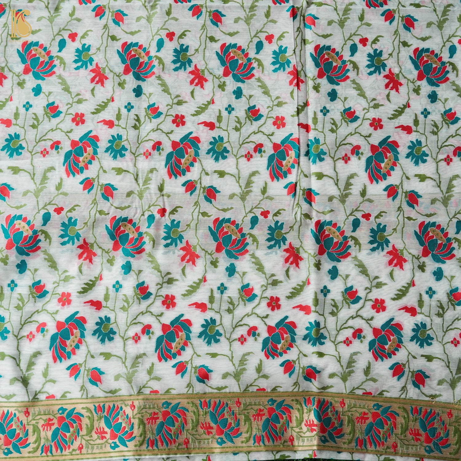 White Cotton Silk Meenakari Banarasi Suit Set - Khinkhwab