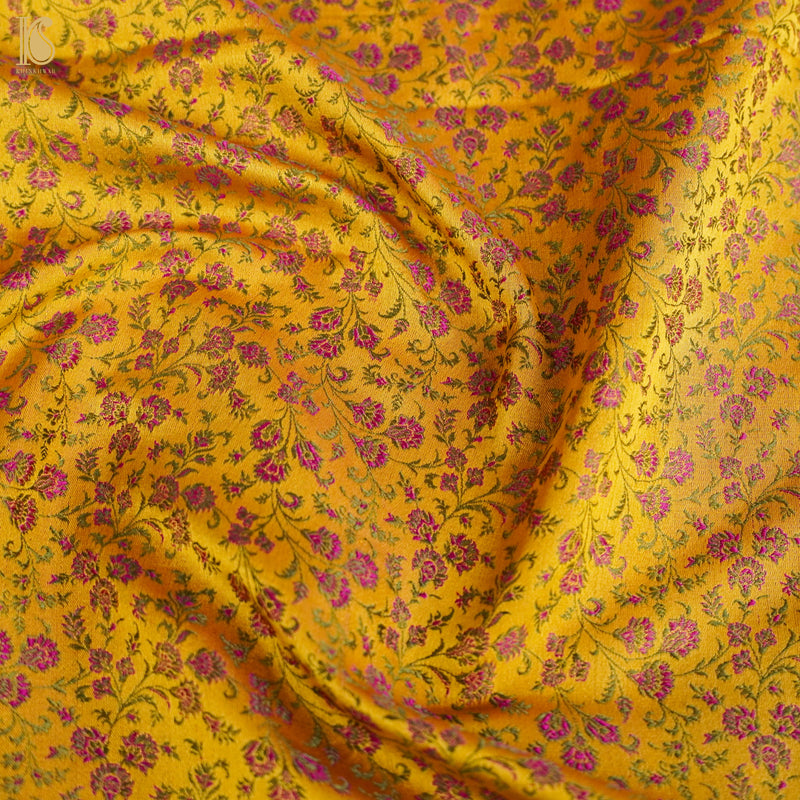 Galliano Yellow Pure Banarasi Silk Handwoven Tanchui Kurta Fabric - Khinkhwab