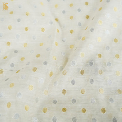 White Pure Chiniya Silk Sona Rupa Polka Banarasi Dyeable Fabric - Khinkhwab
