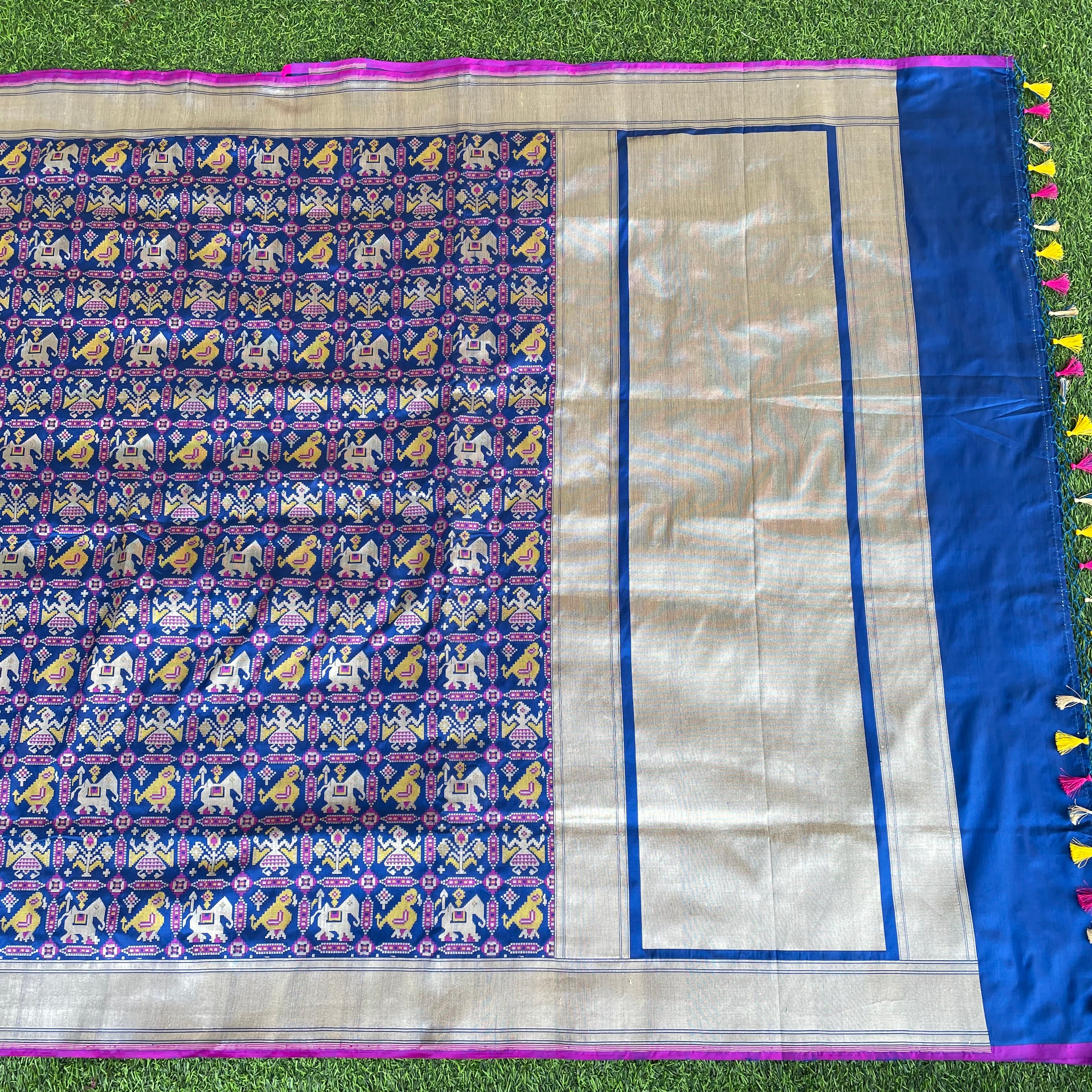 Smalt Blue Handwoven Pure Katan Silk Banarasi Patola Saree - Khinkhwab
