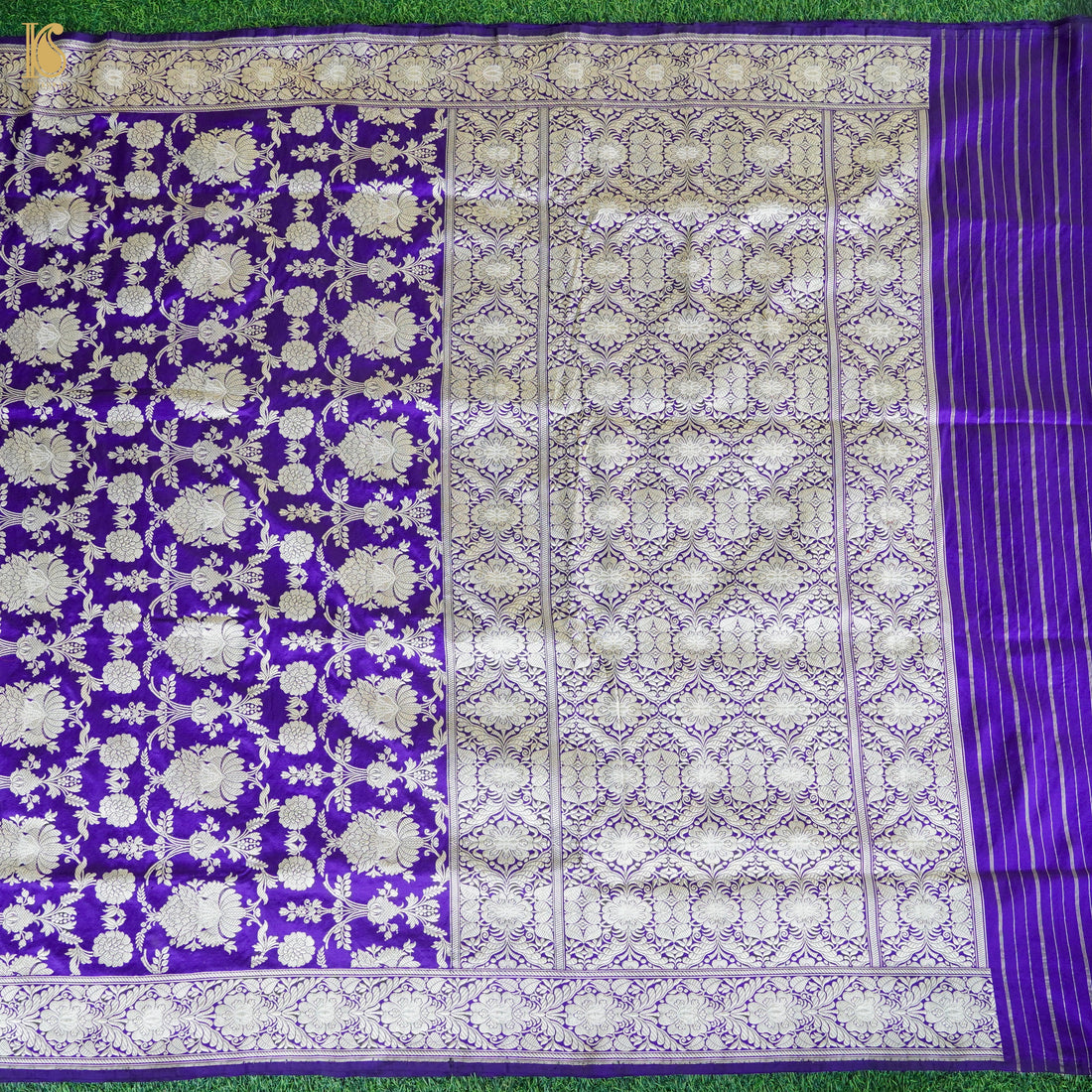 Persian Indigo Handwoven Pure Katan Silk Banarasi Mughal Boota Saree - Khinkhwab