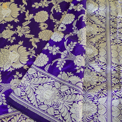 Persian Indigo Handwoven Pure Katan Silk Banarasi Mughal Boota Saree - Khinkhwab