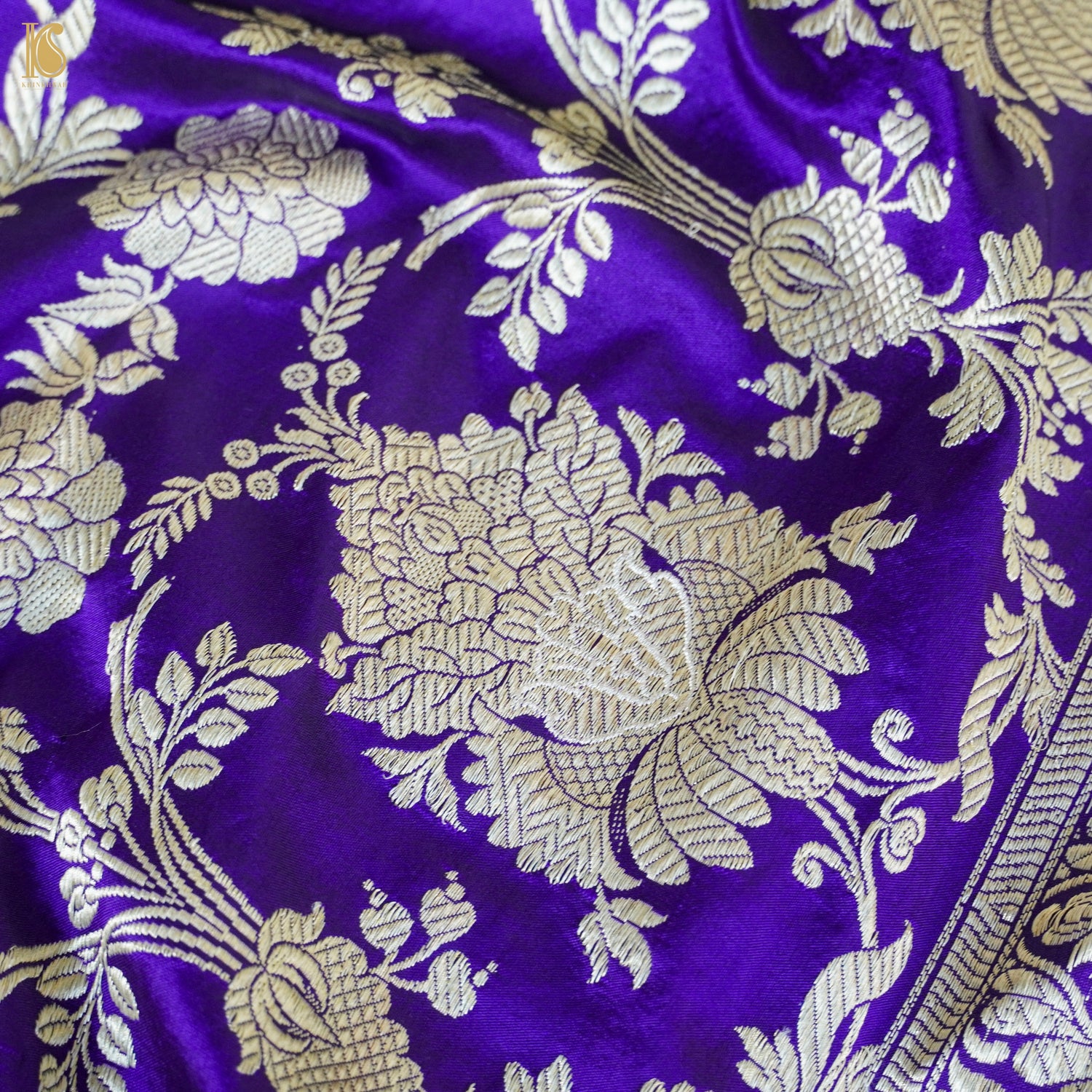 Persian Indigo Handwoven Pure Katan Silk Banarasi Mughal Boota Saree - Khinkhwab