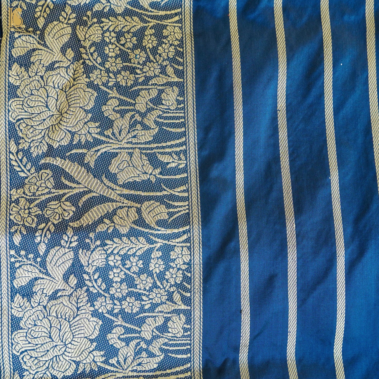 Endeavour Blue Handloom Banarasi Pure Katan Silk Kadwa Meenakari Jaal Saree - Khinkhwab