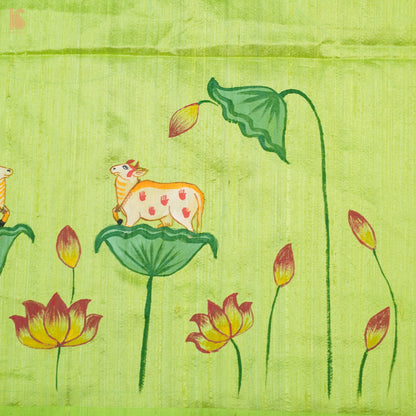Goldenrod Yellow Pure Cotton Hand Painted Pichwai Banarasi Saree - Khinkhwab
