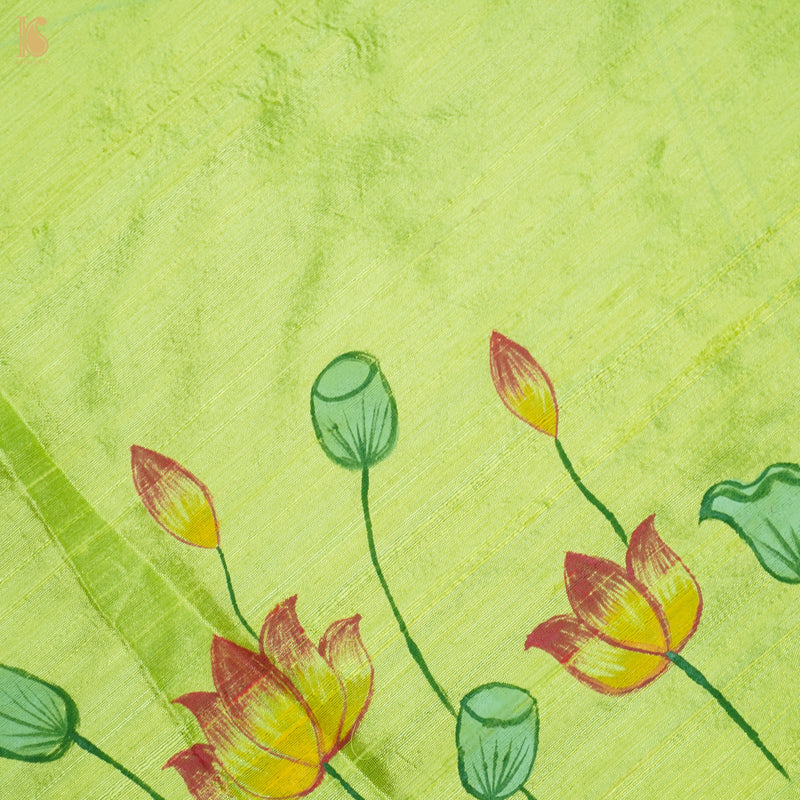Goldenrod Yellow Pure Cotton Hand Painted Pichwai Banarasi Saree - Khinkhwab