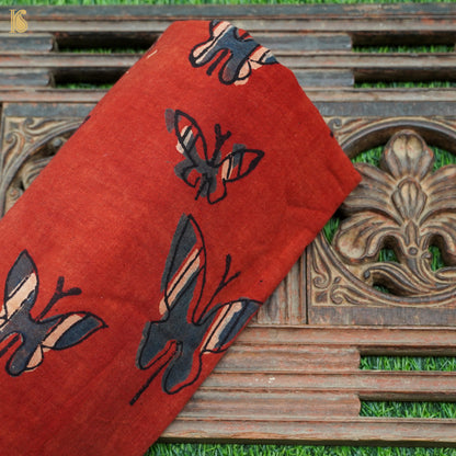 Red Hand Block Ajrakh Cotton Butterfly Fabric - Khinkhwab
