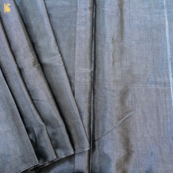 Silver Pure Plain Tissue Chanderi Silk Handwoven Saree - Khinkhwab