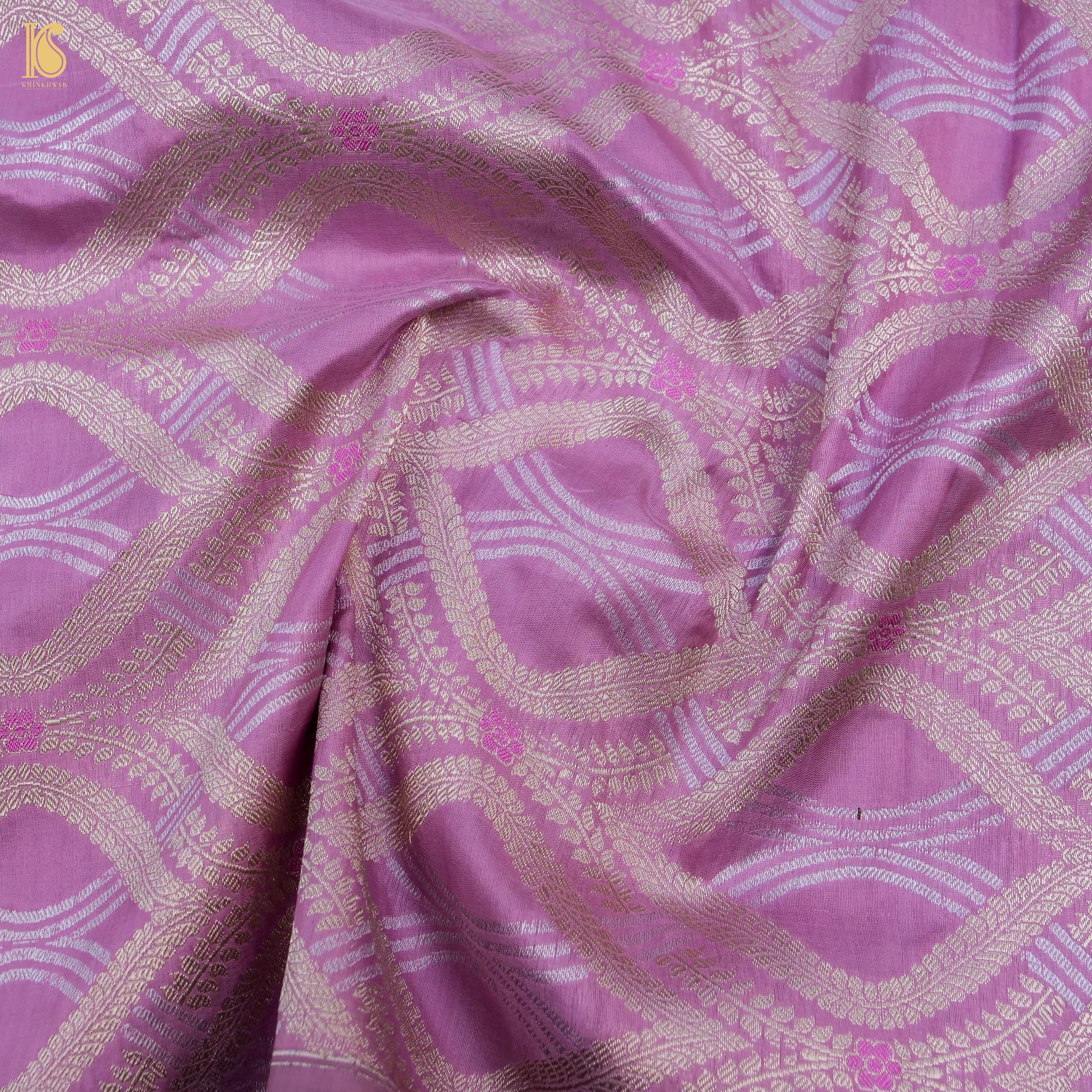 Handloom Violet Pure Brocade Banarasi Fabric - Khinkhwab
