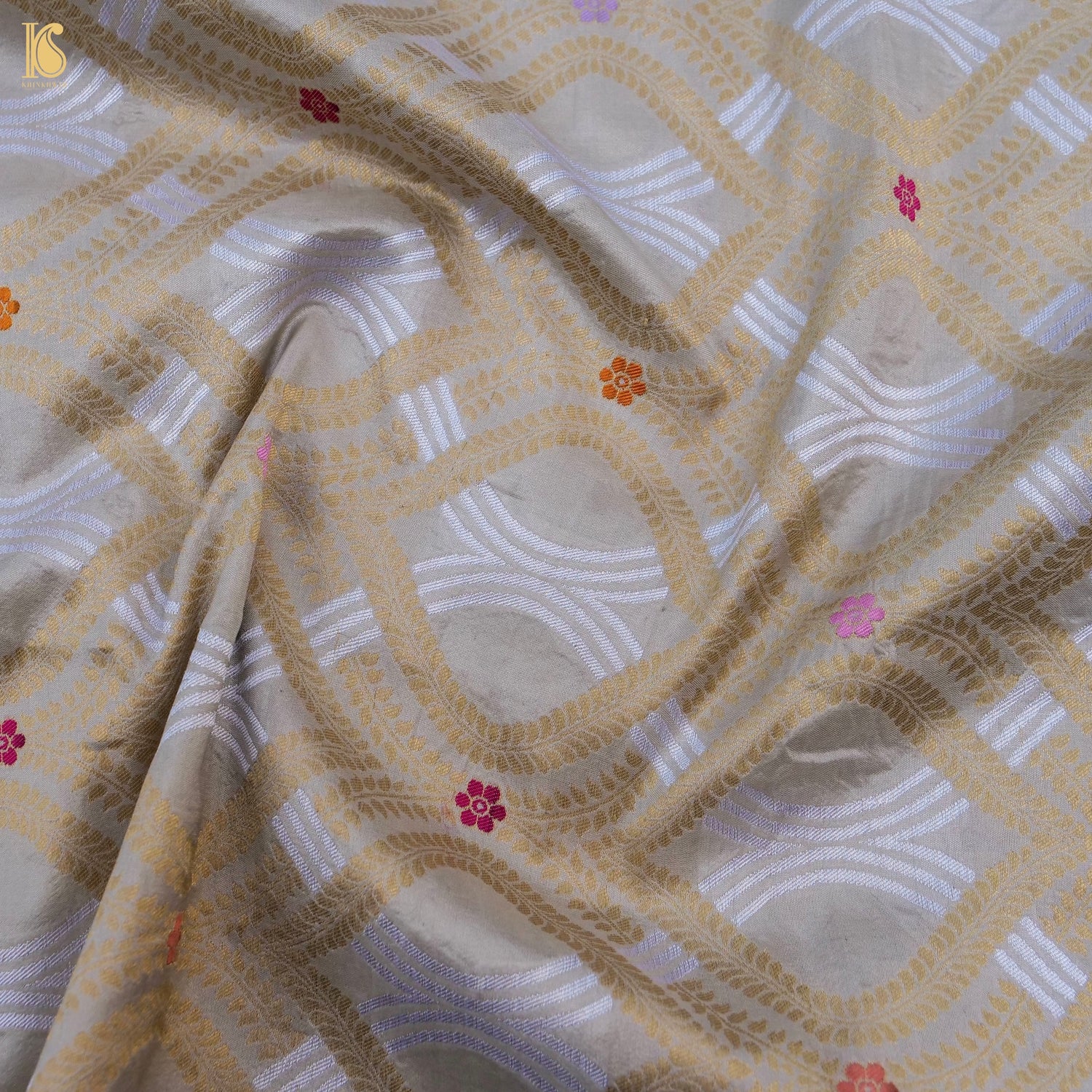 Handloom Beige Pure Brocade Banarasi Fabric - Khinkhwab