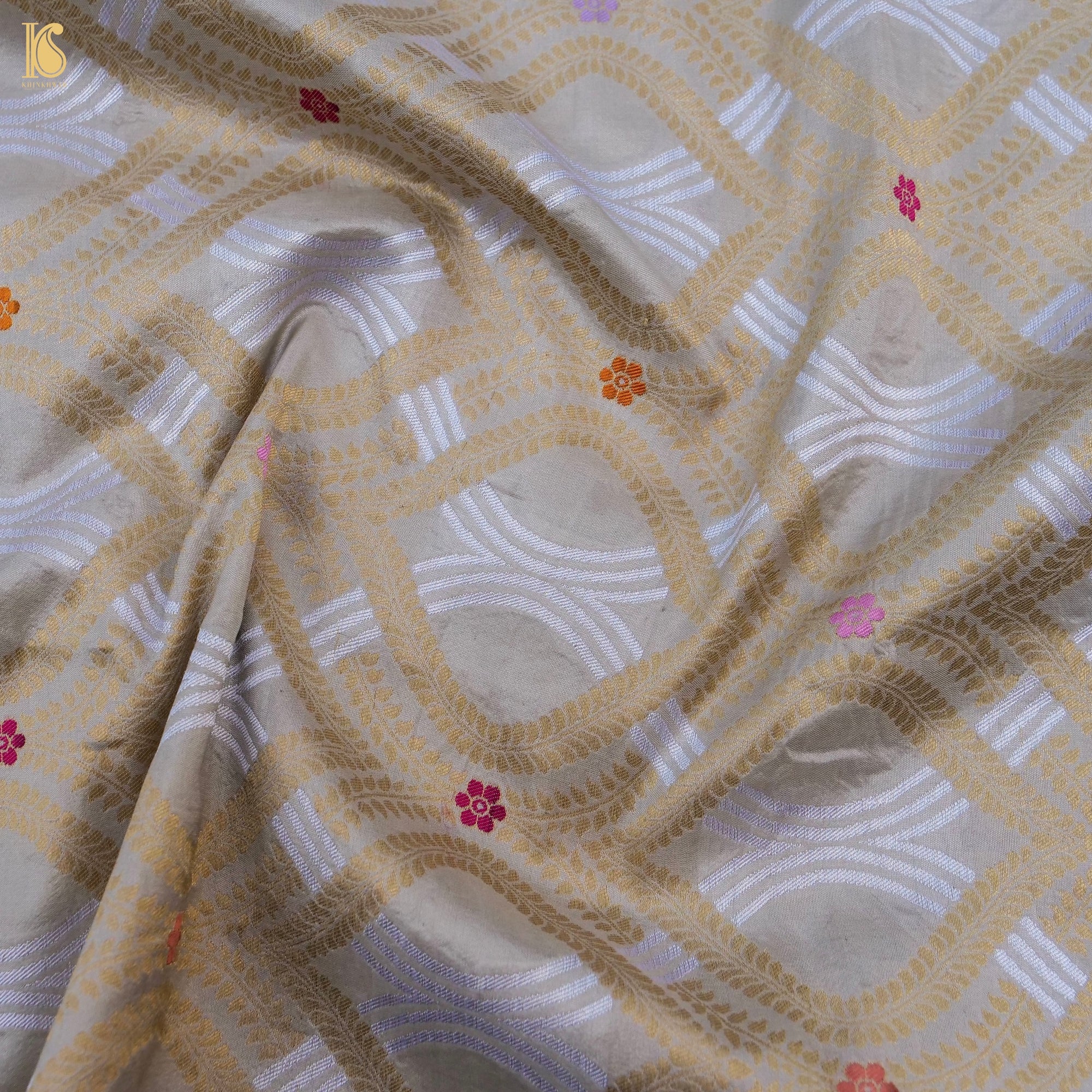 Beige - Semi Silk Brocade Banarasi Fabric 09