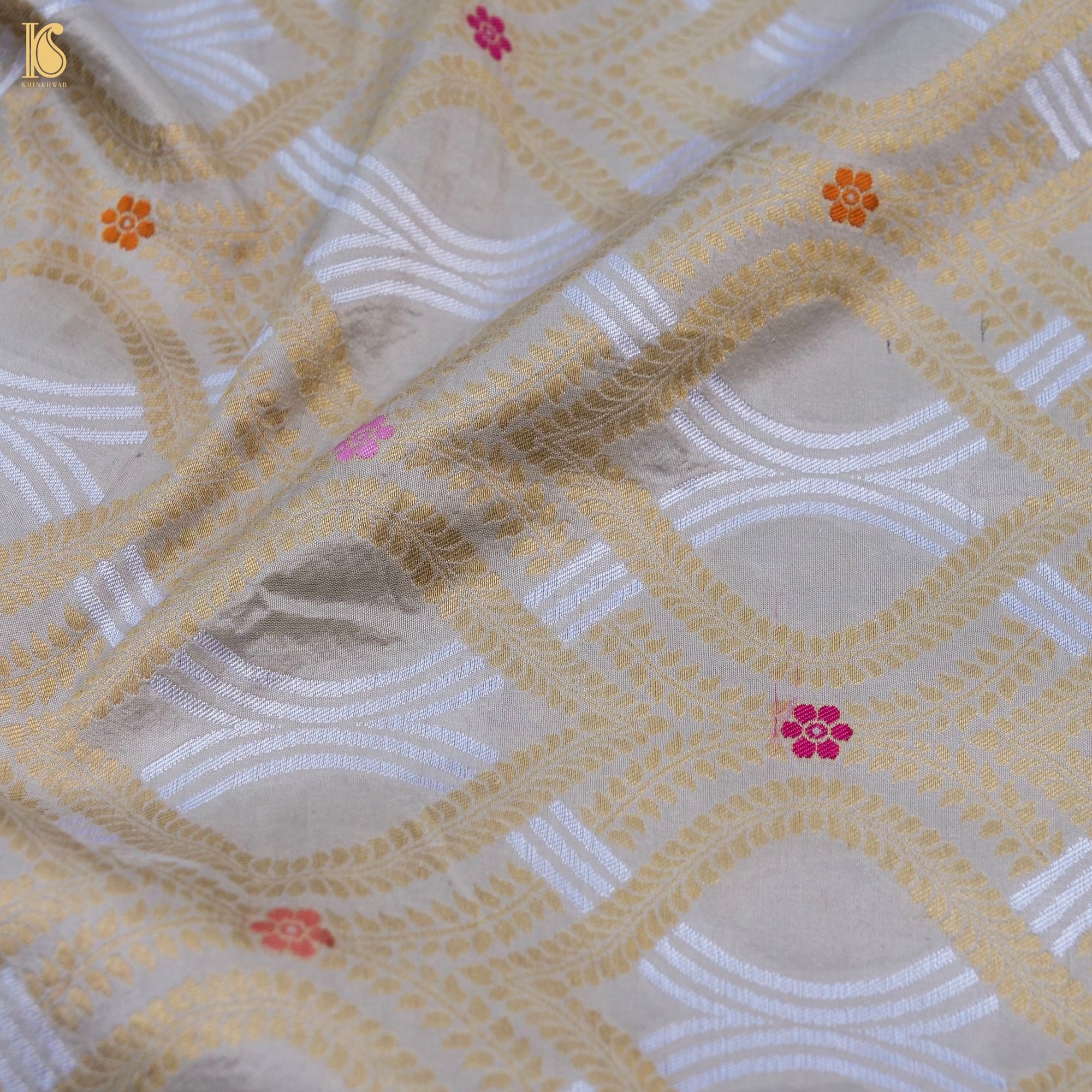 Beige - Semi Silk Brocade Banarasi Fabric 07