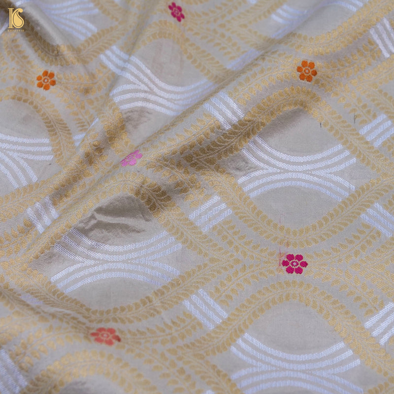 Handloom Beige Pure Brocade Banarasi Fabric - Khinkhwab