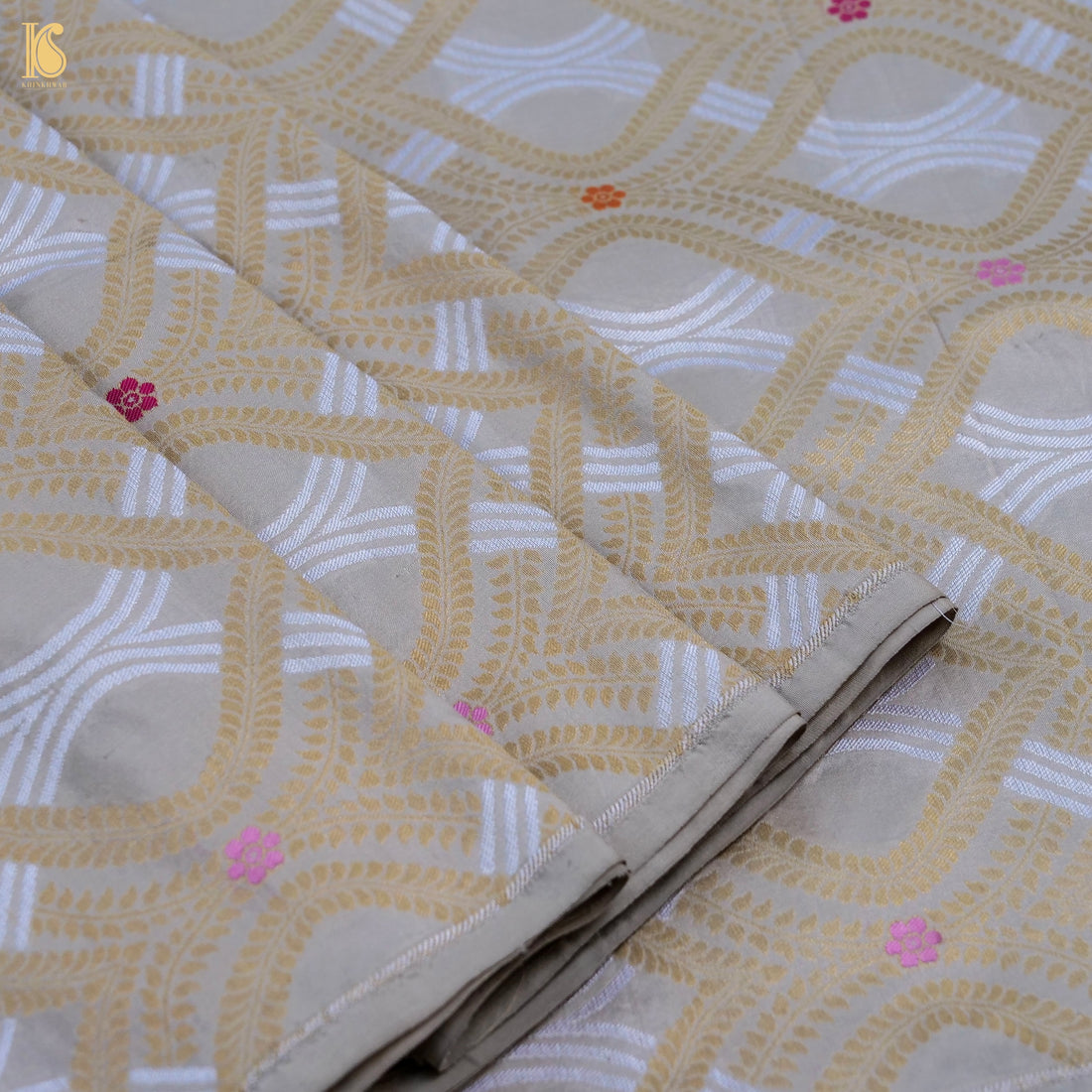 Handloom Beige Pure Brocade Banarasi Fabric - Khinkhwab