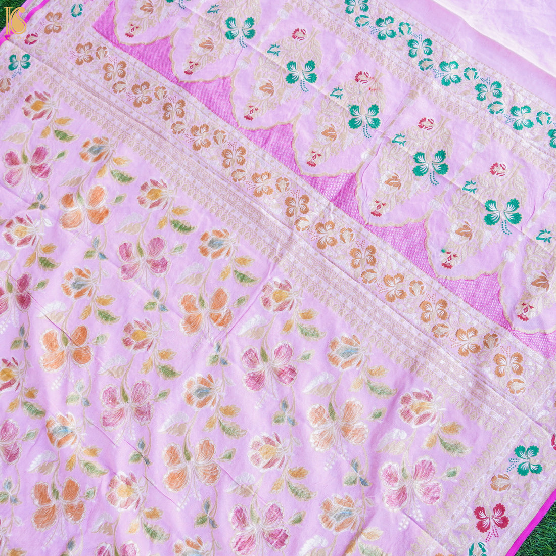 Thistle Pink Pure Georgette Handloom Banarasi Dahlia Saree - Khinkhwab