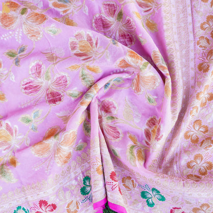 Thistle Pink Pure Georgette Handloom Banarasi Dahlia Saree – Khinkhwab