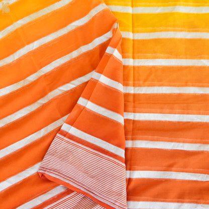 Yellow &amp; Orange Pure Georgette Handloom Banarasi Stripes Saree - Khinkhwab