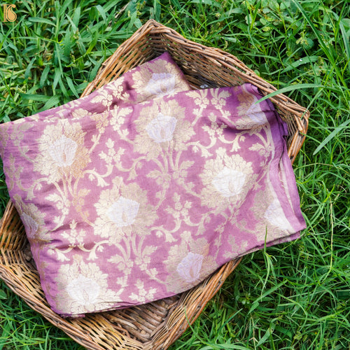 Bouquet Pink Pure Georgette Banarasi Fabric with Border - Khinkhwab