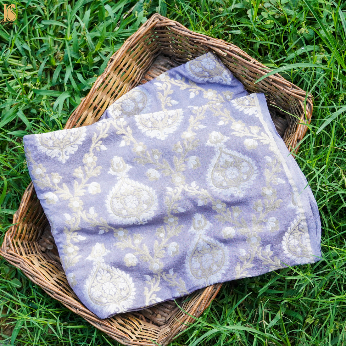 Blue Bell Pure Georgette Banarasi Fabric with Border - Khinkhwab