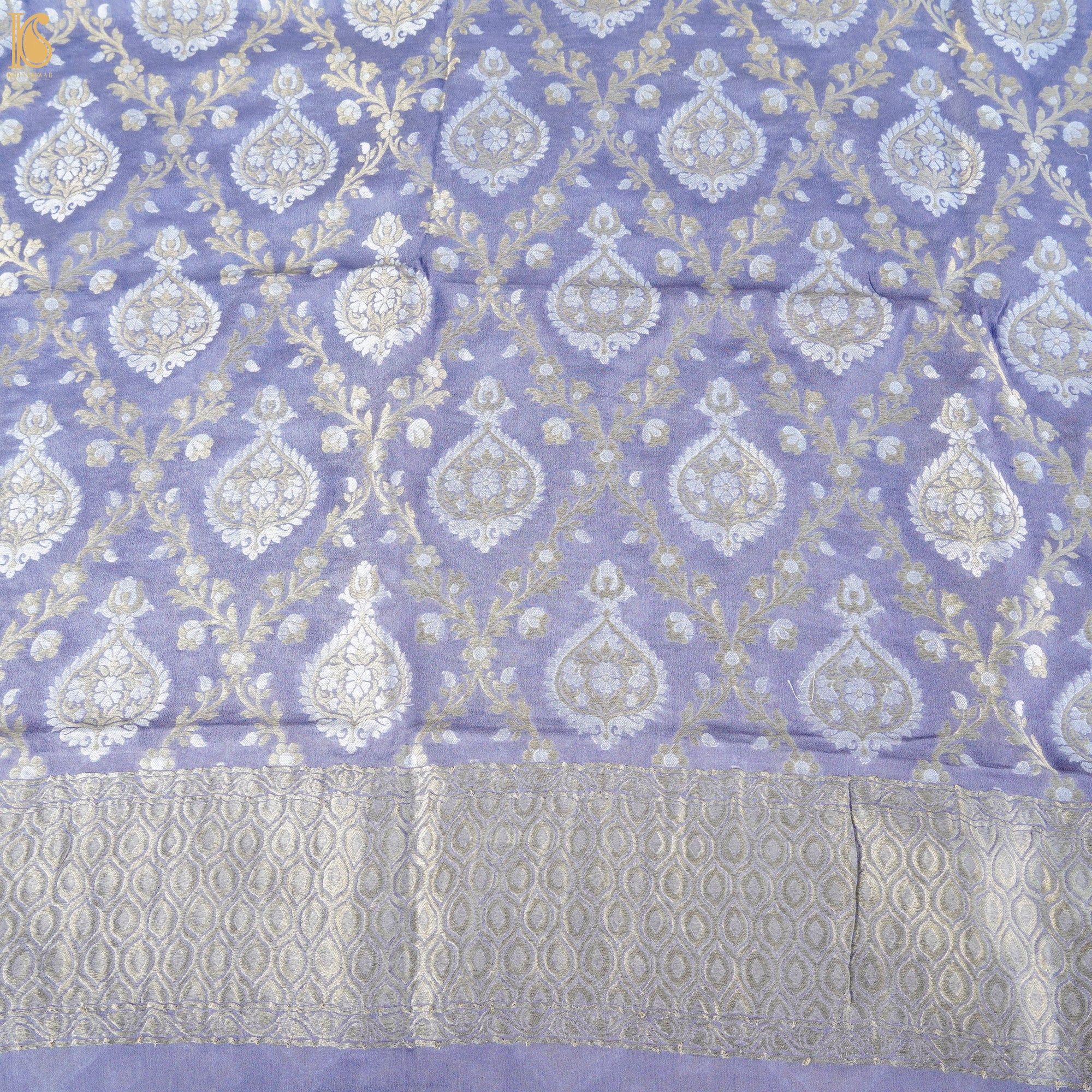 Blue Bell Pure Georgette Banarasi Fabric with Border - Khinkhwab