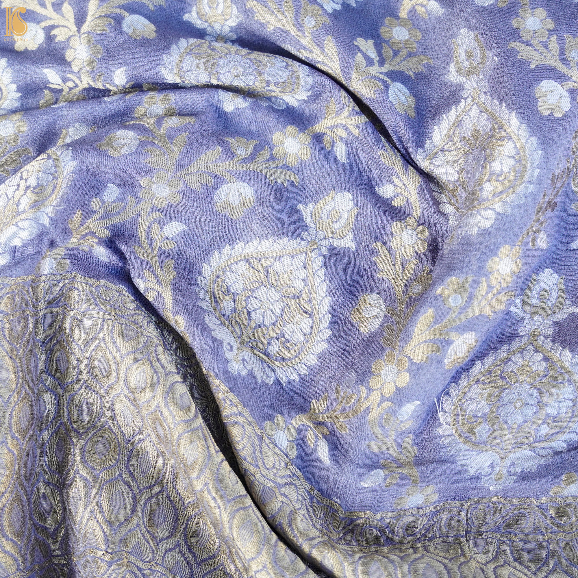 Blue Bell Pure Georgette Banarasi Fabric with Border - Khinkhwab