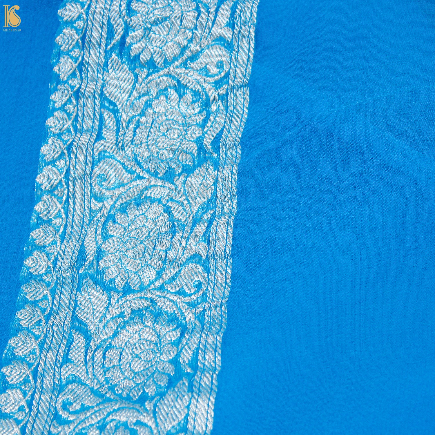 Pacific Blue Pure Georgette Handloom Banarasi Shibori Saree - Khinkhwab