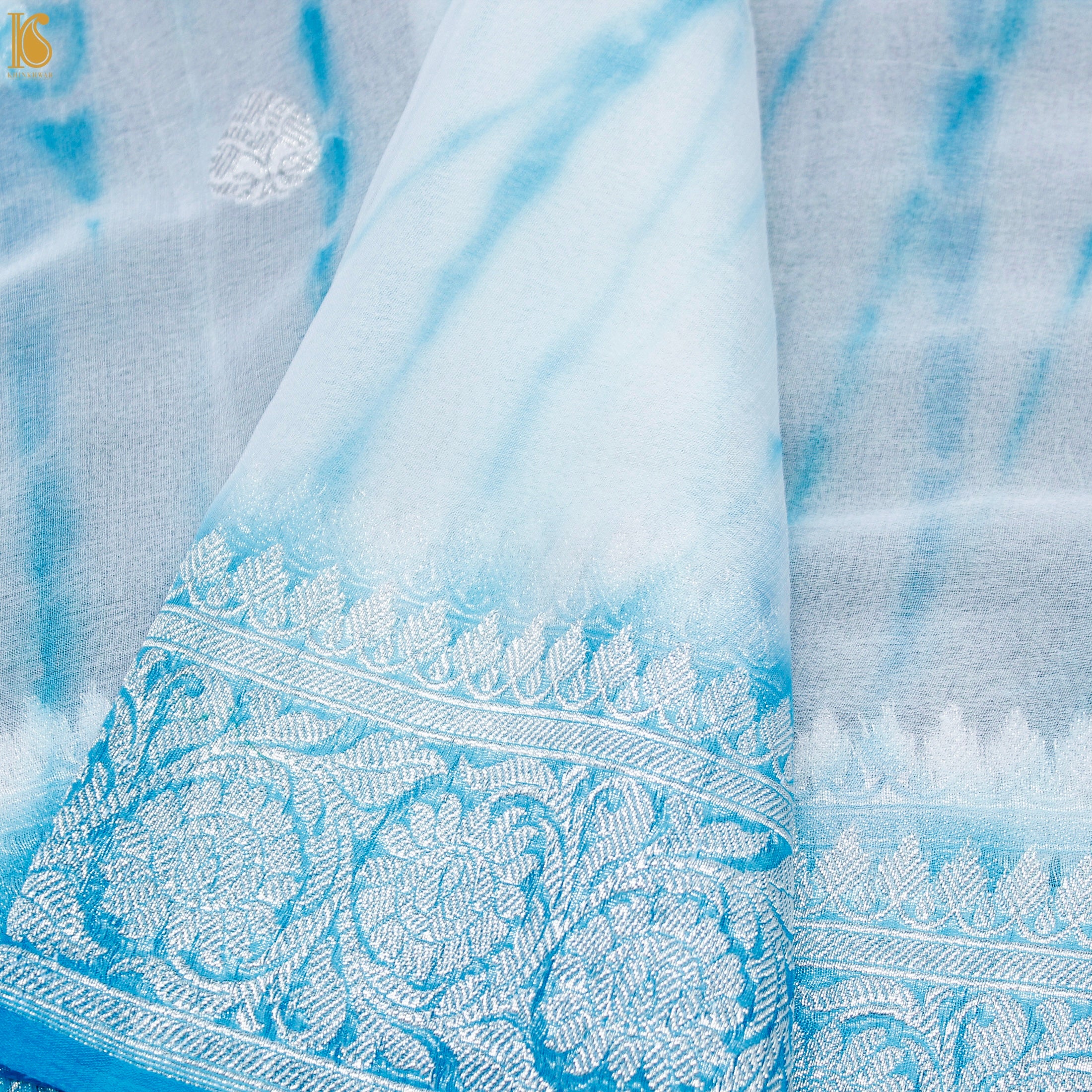 Pacific Blue Pure Georgette Handloom Banarasi Shibori Saree - Khinkhwab