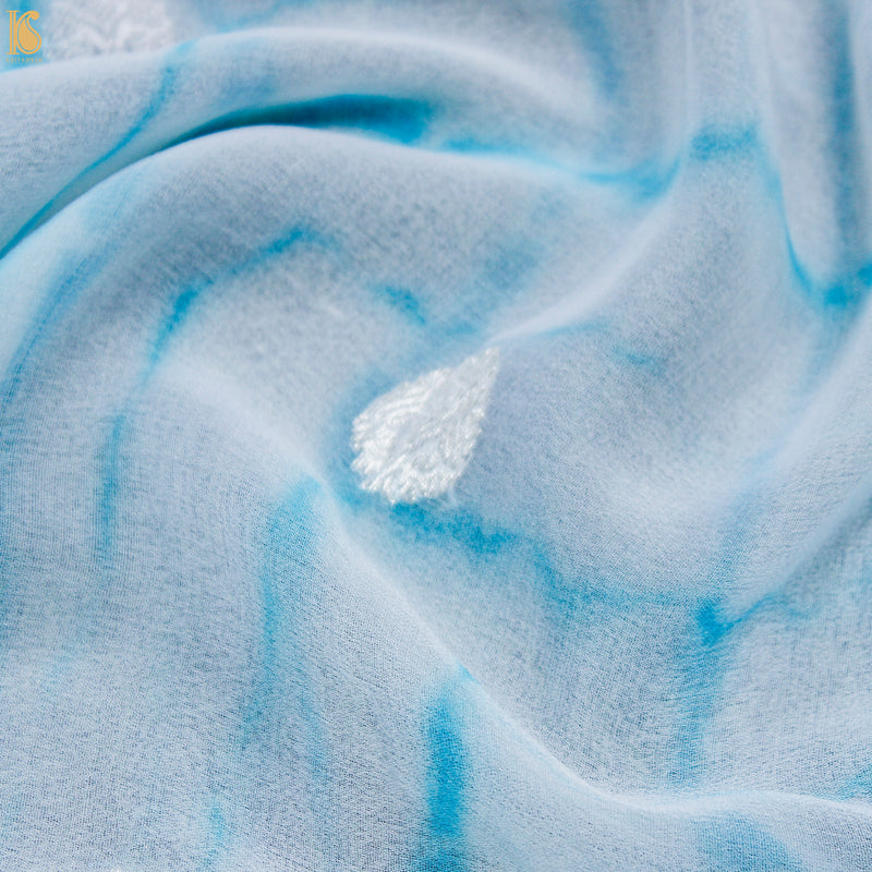 Pacific Blue Pure Georgette Handloom Banarasi Shibori Saree - Khinkhwab