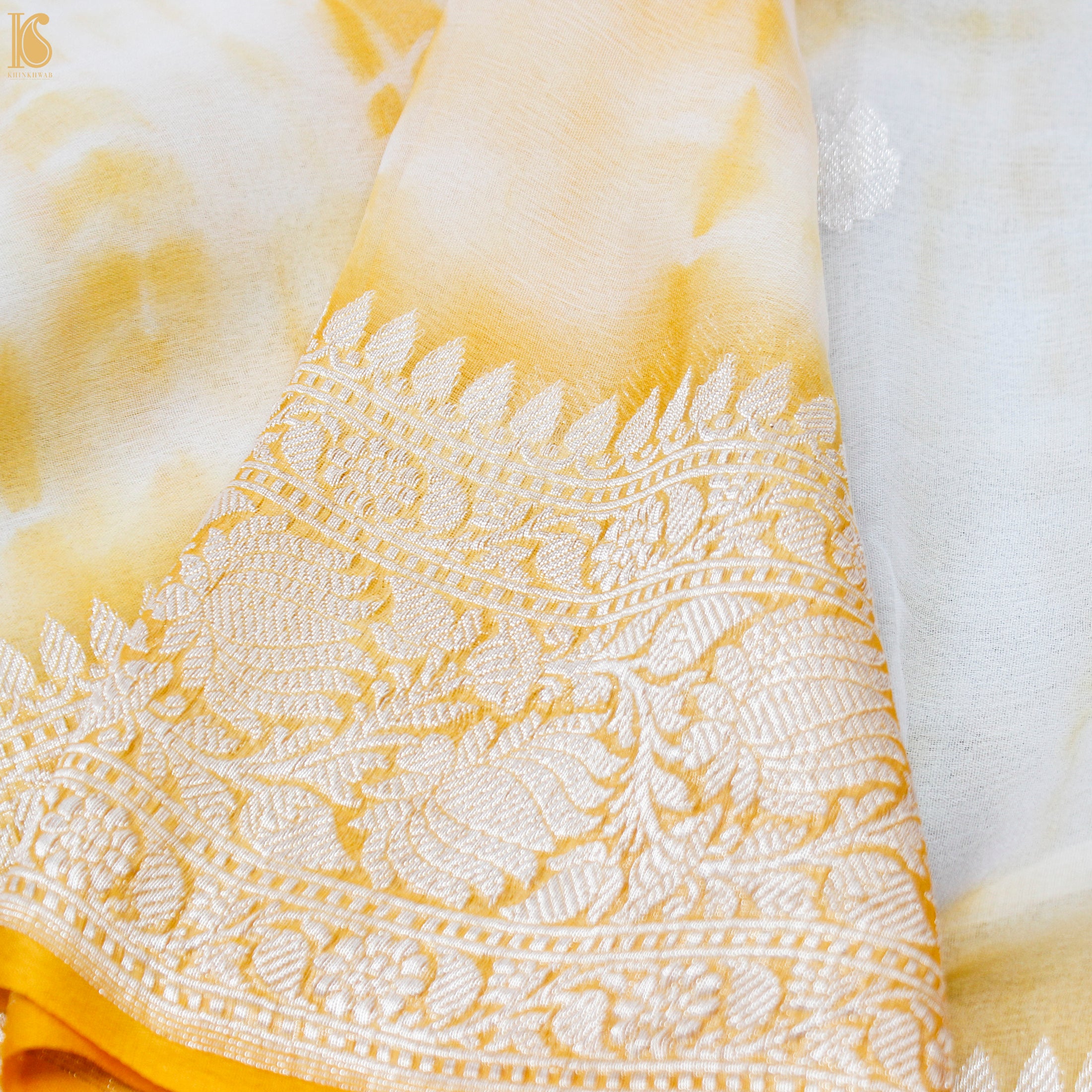 Yellow Pure Georgette Handloom Banarasi Shibori Saree – Khinkhwab