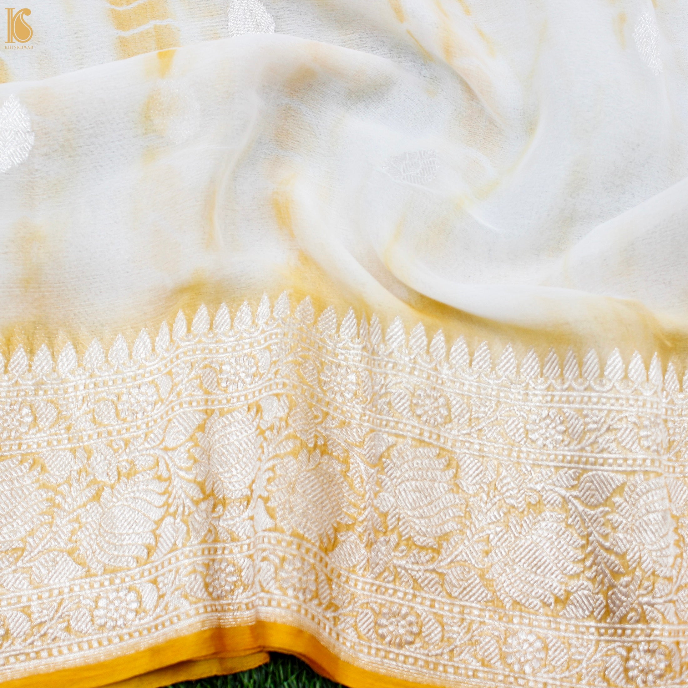 Yellow Pure Georgette Handloom Banarasi Shibori Saree - Khinkhwab