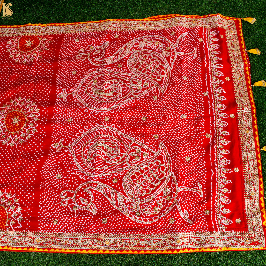 Preorder - Red Pure Gajji Silk Bandhani Gotta Patti Saree - Khinkhwab