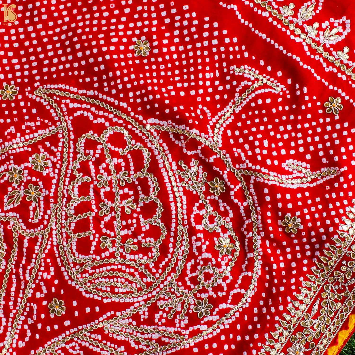 Preorder - Red Pure Gajji Silk Bandhani Gotta Patti Saree - Khinkhwab