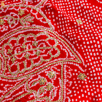 Preorder - Red Pure Gajji Silk Bandhani Gotta Patti Saree - Khinkhwab