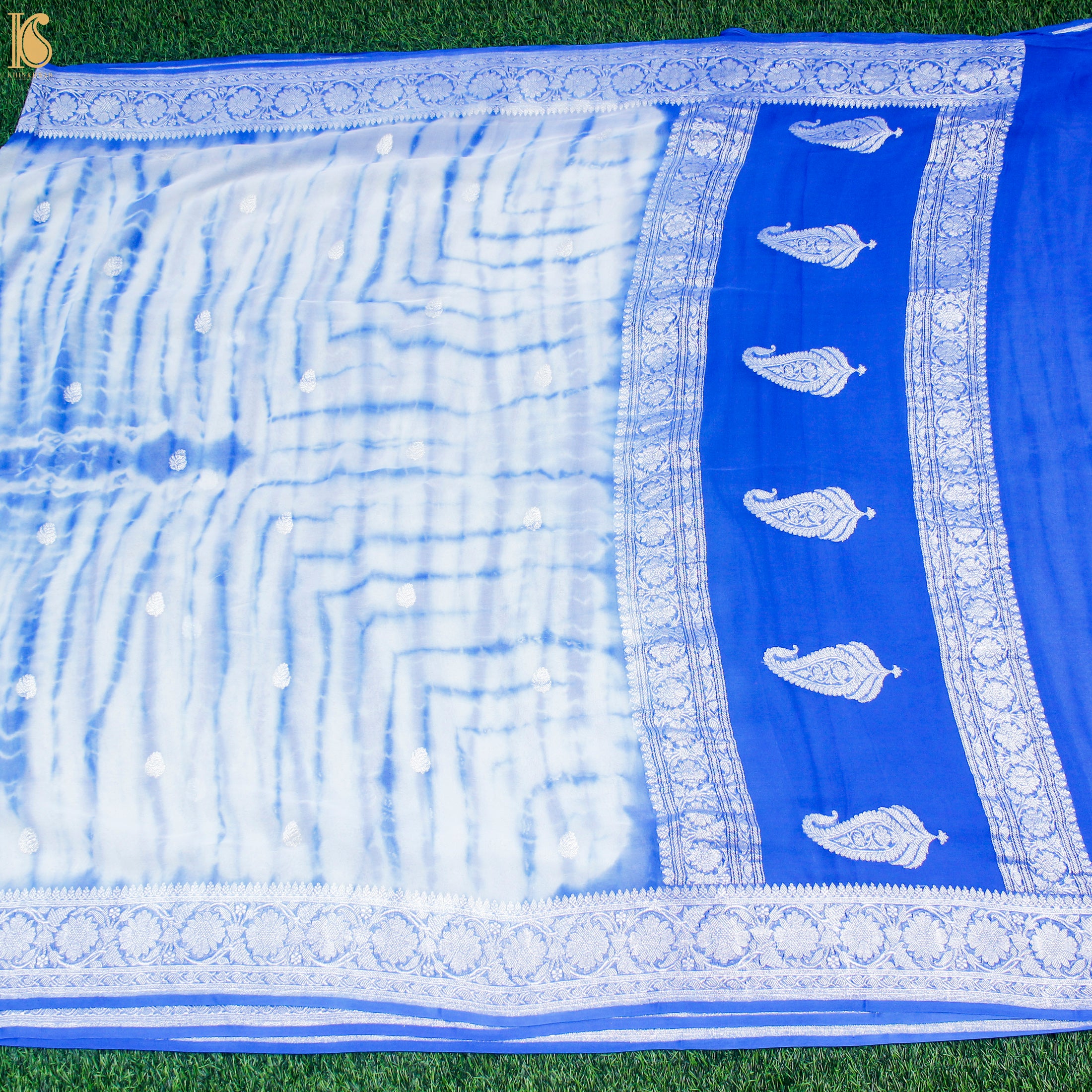 Navy Blue Pure Georgette Handloom Banarasi Shibori Saree - Khinkhwab