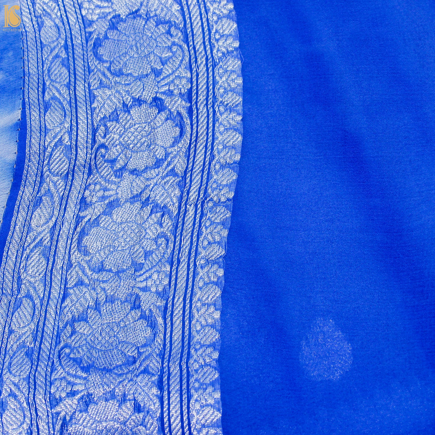 Navy Blue Pure Georgette Handloom Banarasi Shibori Saree - Khinkhwab