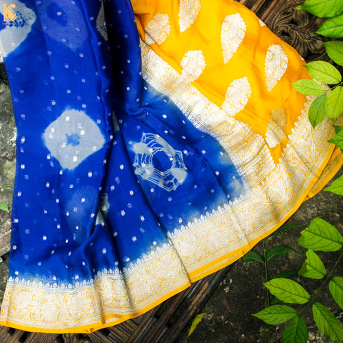 Klein Blue Pure Georgette Handloom Banarasi Shibori Saree - Khinkhwab