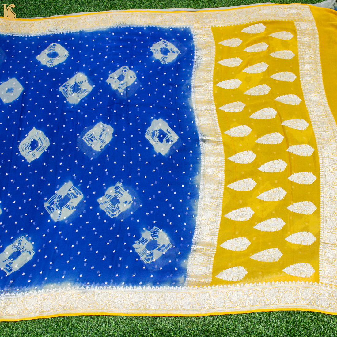 Klein Blue Pure Georgette Handloom Banarasi Shibori Saree - Khinkhwab