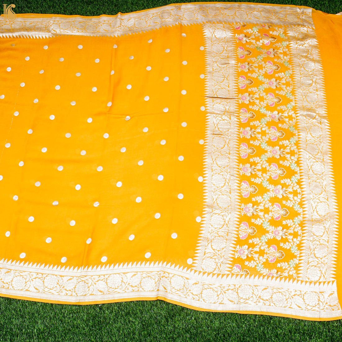 Orange Pure Georgette Handloom Banarasi Ashrafi Boota Saree - Khinkhwab