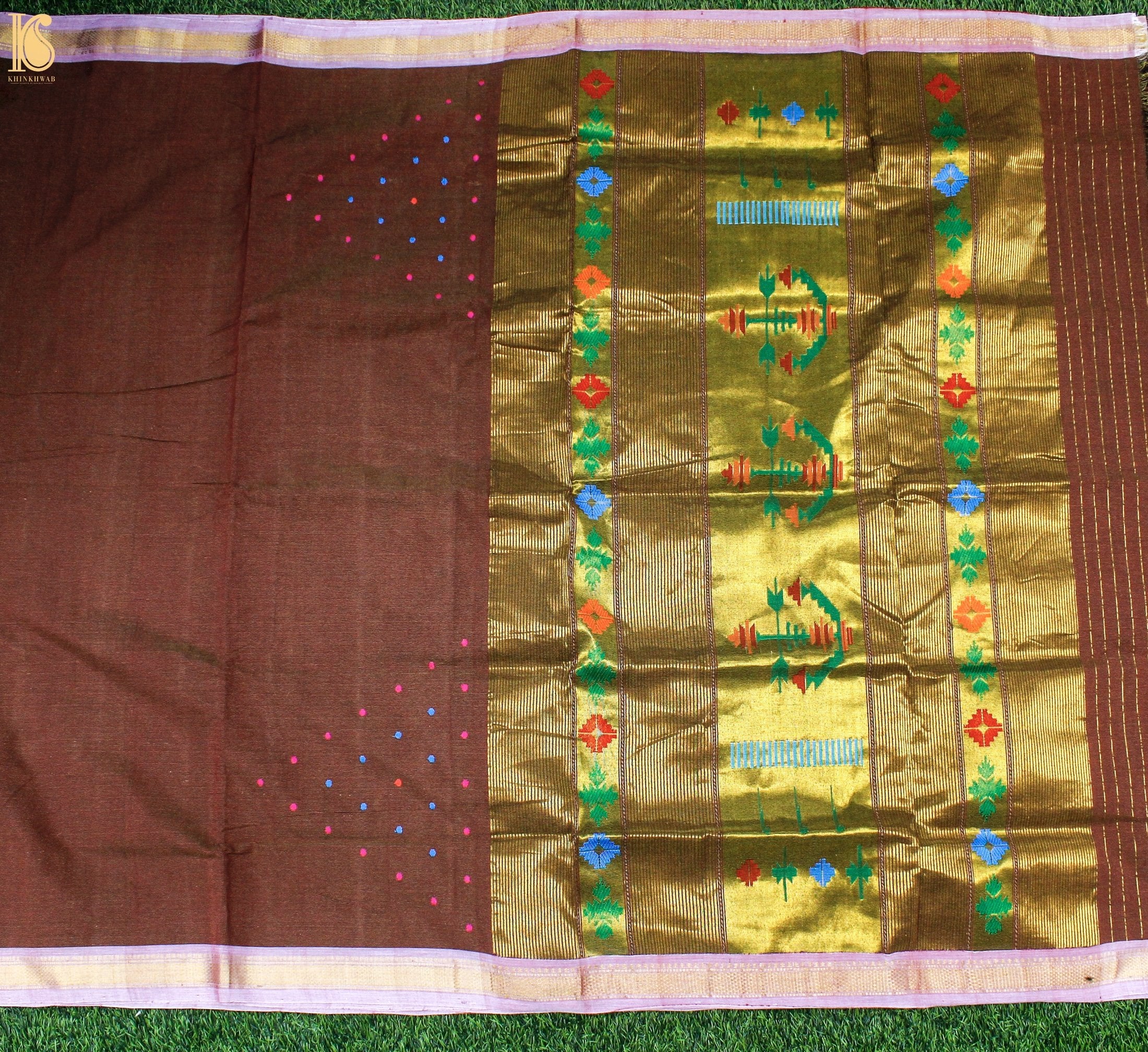 Red Oxide Pure Cotton Tissue Handwoven Paithani Saree - Khinkhwab