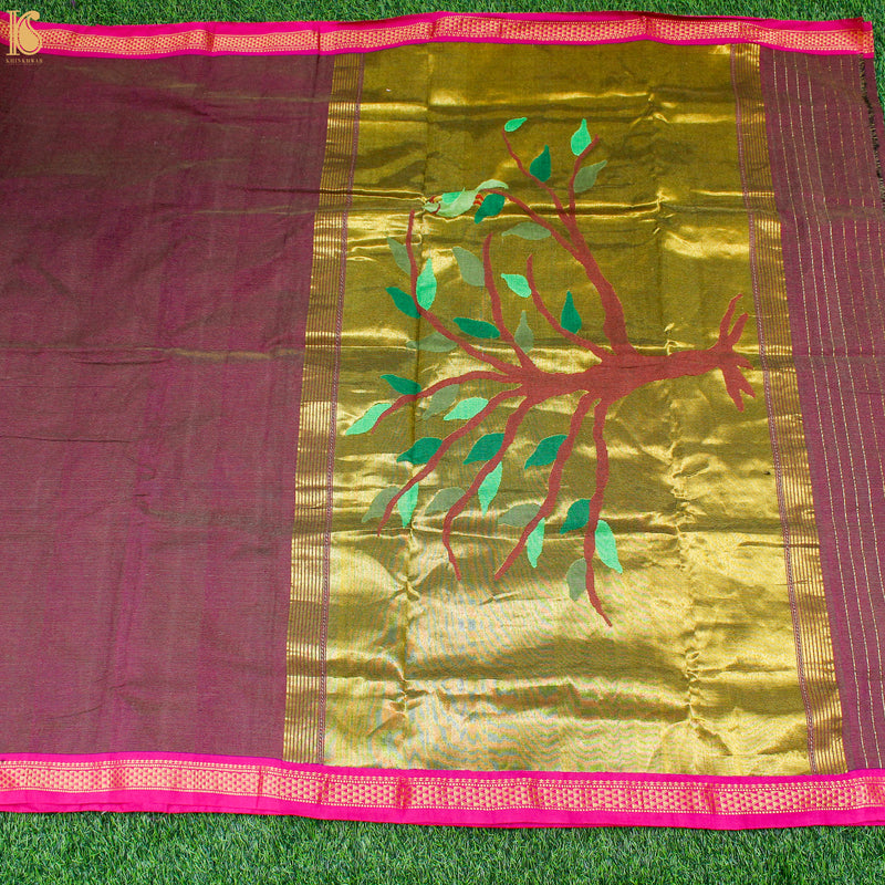 Flirt Purple Pure Cotton Tissue Handwoven Paithani Tree Saree - Khinkhwab