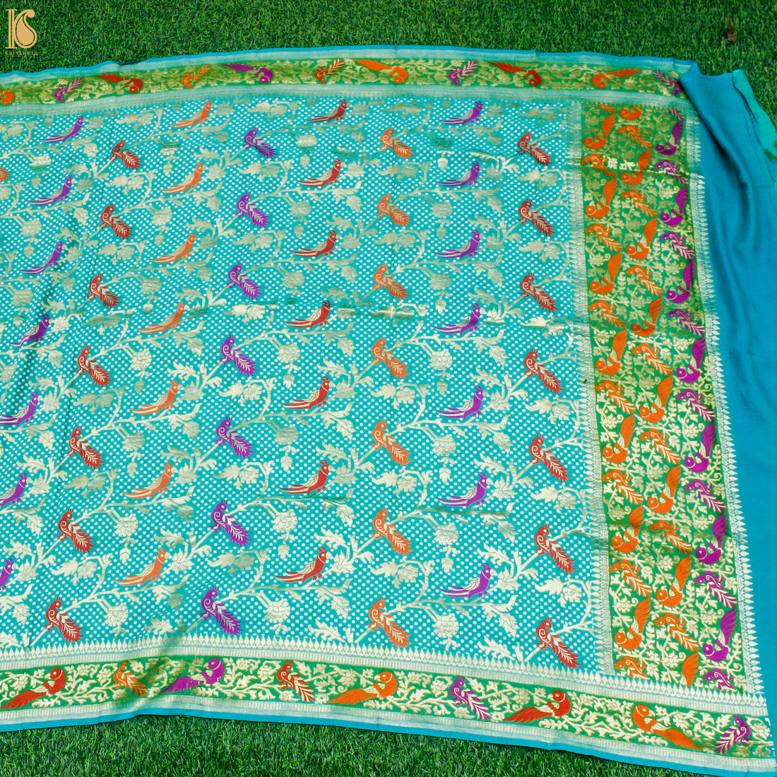 Turquoise Pure Georgette Shikargah Handloom Banarasi Dupatta - Khinkhwab