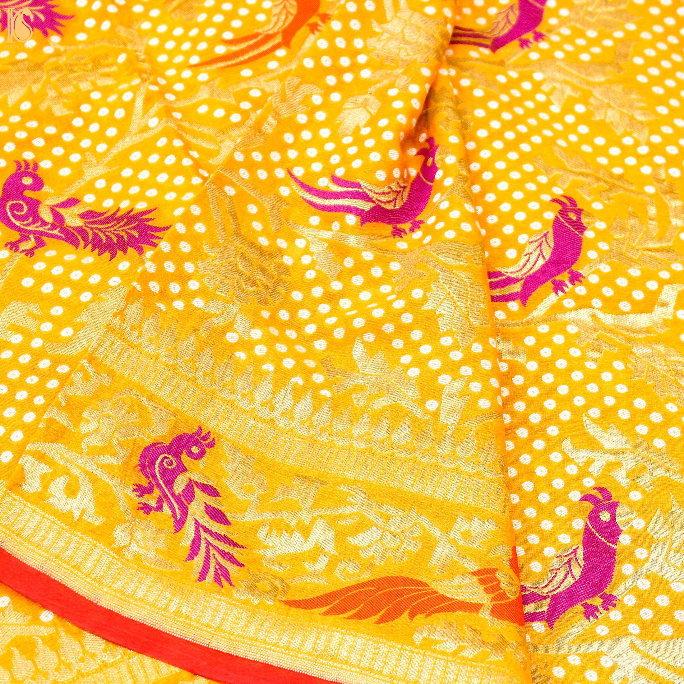 Sunglow Yellow Pure Georgette Shikargah Handloom Banarasi Dupatta - Khinkhwab
