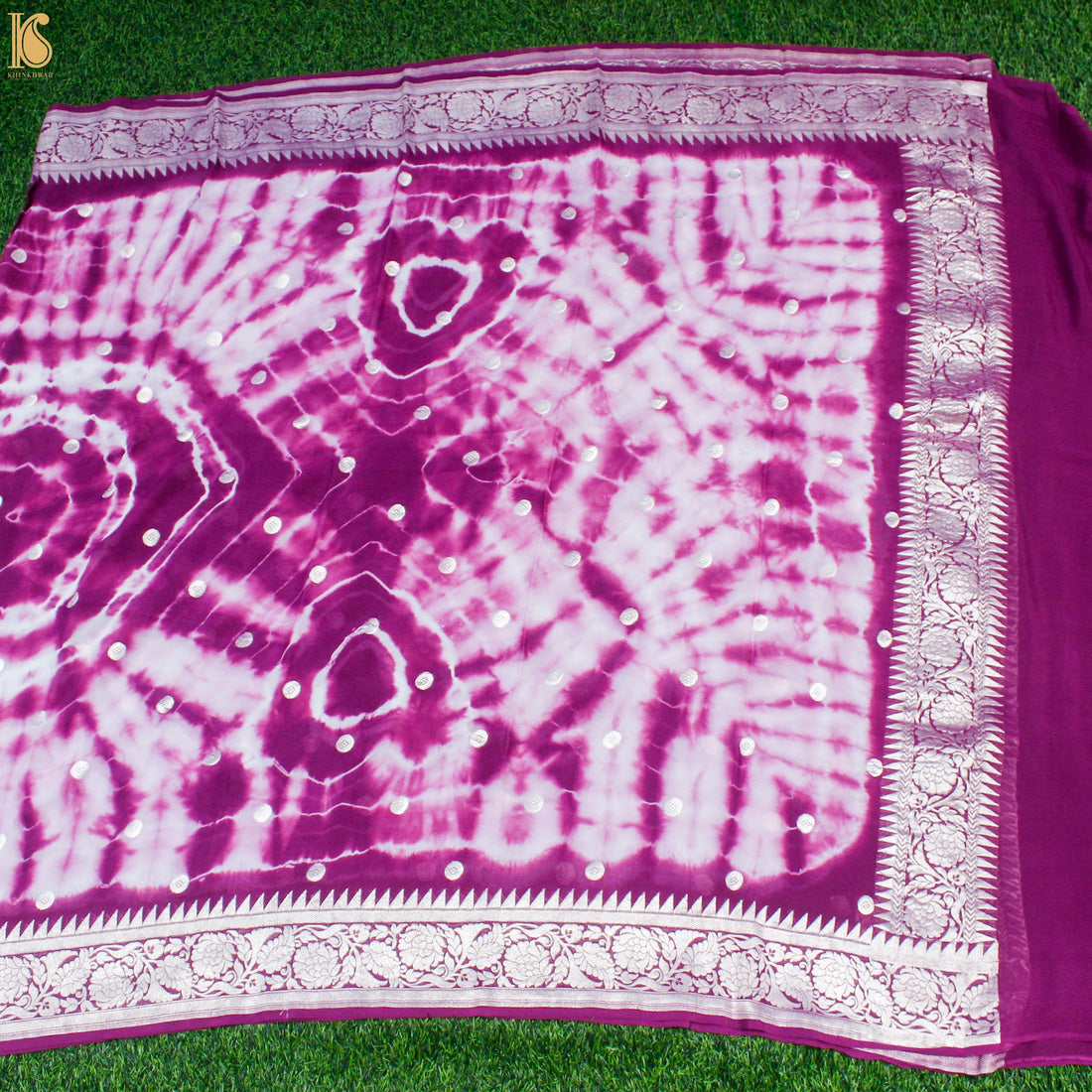 Violet Pure Georgette Handloom Banarasi Ashrafi Boota Shibori Dupatta - Khinkhwab