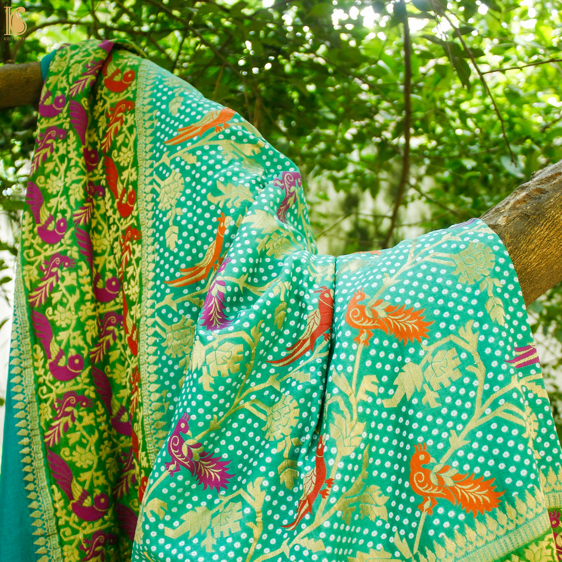 Turquoise Pure Georgette Shikargah Handloom Banarasi Dupatta - Khinkhwab