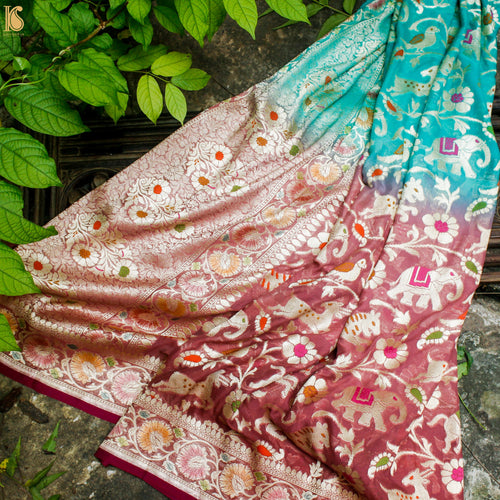 Double Shade Pure Georgette Silk Banarasi Shikargah Dupatta - Khinkhwab