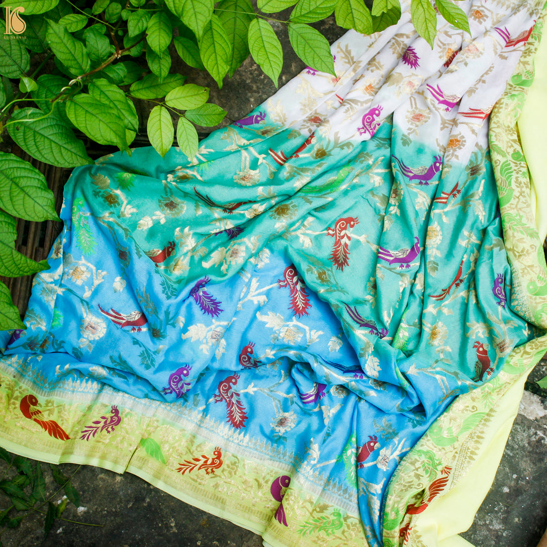 Tricolor Pure Georgette Shikargah Handloom Banarasi Dupatta - Khinkhwab