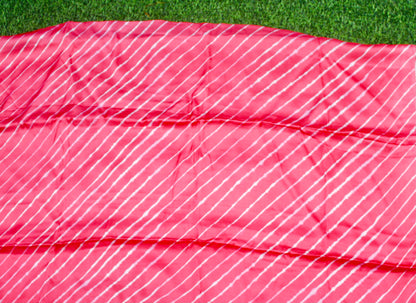 Pink Pure Sateen Silk Print Stripes Fabric - Khinkhwab