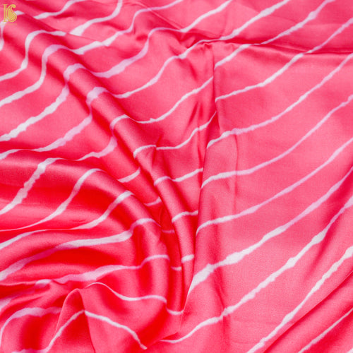 Pink Pure Sateen Silk Print Stripes Fabric - Khinkhwab