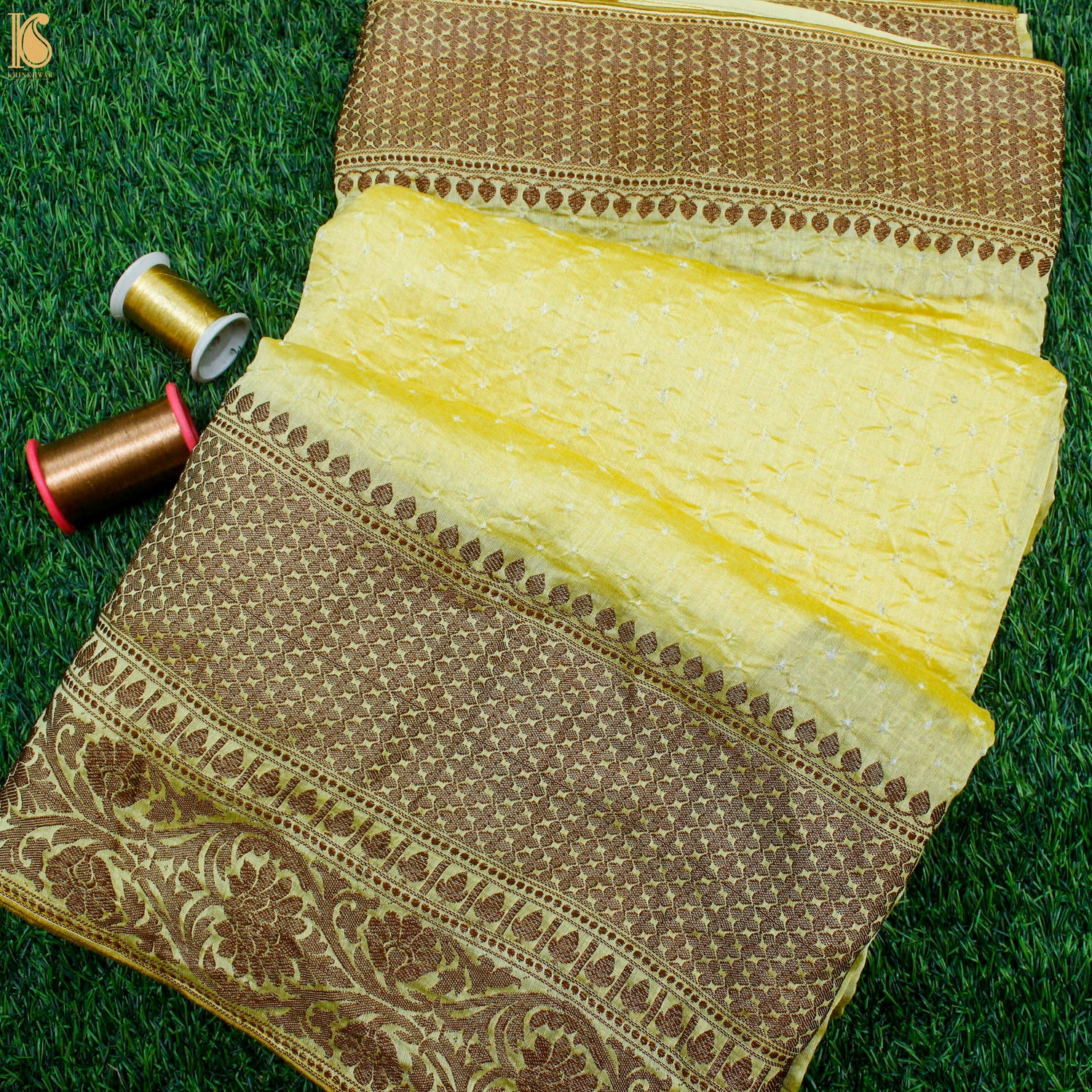 Tacha Yellow Pure Cotton Bandhani Banarasi Saree - Khinkhwab