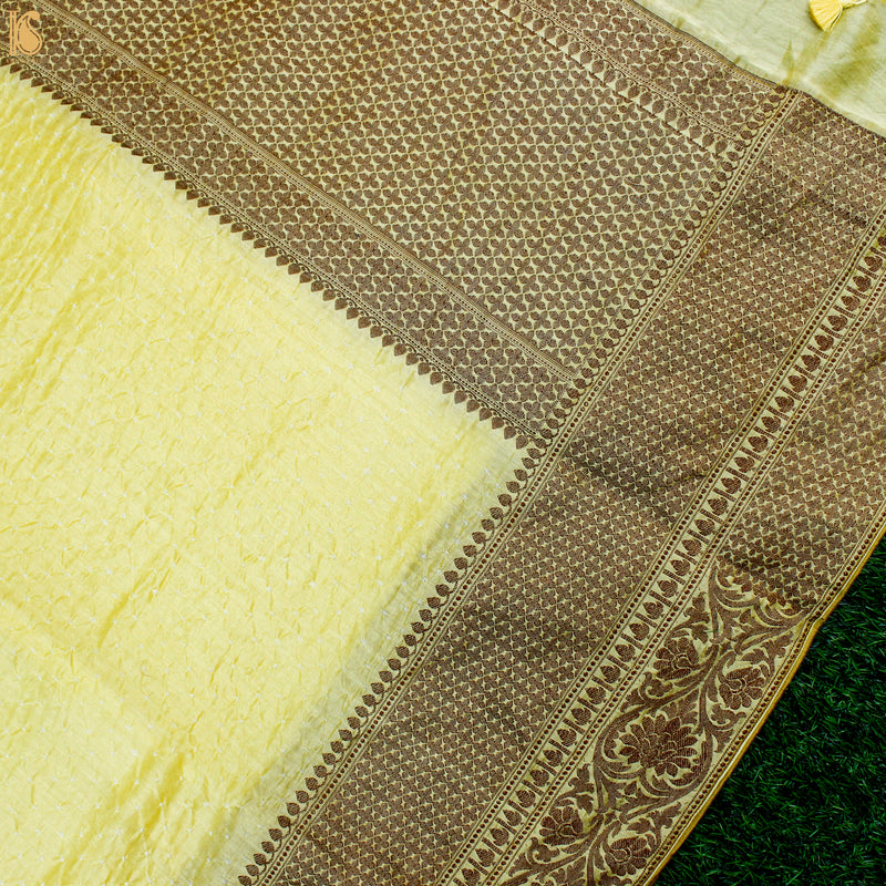 Tacha Yellow Pure Cotton Bandhani Banarasi Saree - Khinkhwab